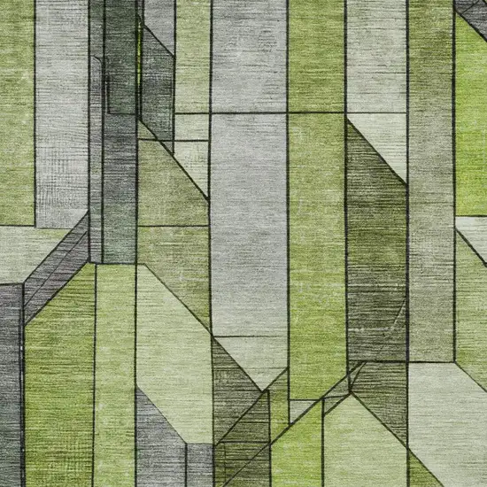 Green And Lime Green Geometric Washable Indoor Outdoor Area Rug Photo 9