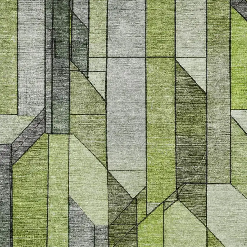 Green And Lime Green Geometric Washable Indoor Outdoor Area Rug Photo 9