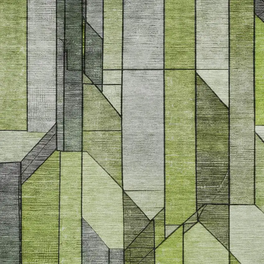 Green And Lime Green Geometric Washable Indoor Outdoor Area Rug Photo 4