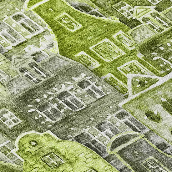 Green And Lime Green Village Houses Washable Indoor Outdoor Area Rug Photo 5