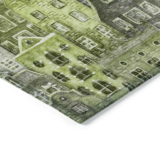 Green And Lime Green Village Houses Washable Indoor Outdoor Area Rug Photo 4