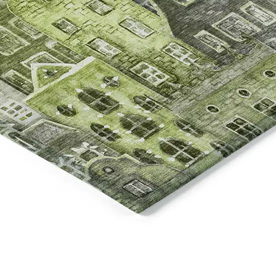 Green And Lime Green Village Houses Washable Indoor Outdoor Area Rug Photo 4