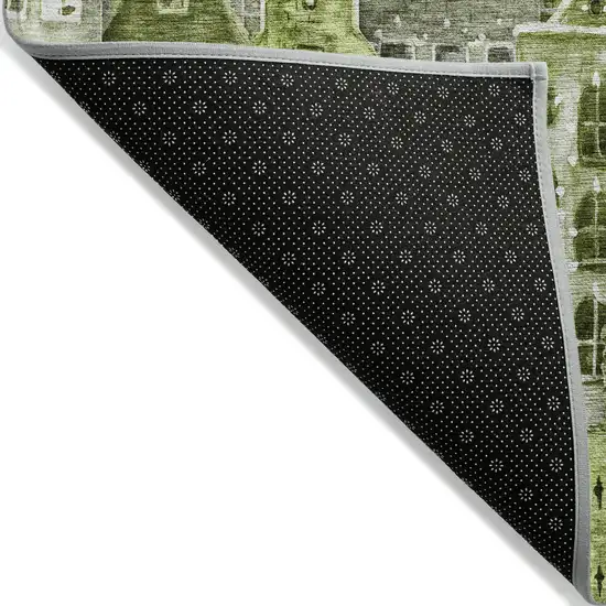 Green And Lime Green Village Houses Washable Indoor Outdoor Area Rug Photo 6