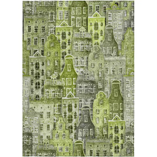 Green And Lime Green Village Houses Washable Indoor Outdoor Area Rug Photo 7