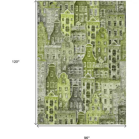 Green And Lime Green Village Houses Washable Indoor Outdoor Area Rug Photo 3
