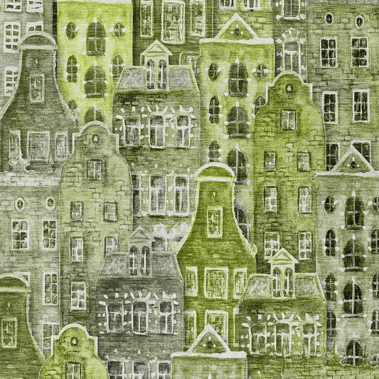 Green And Lime Green Village Houses Washable Indoor Outdoor Area Rug Photo 4