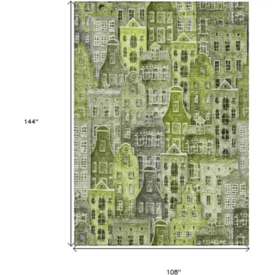 Green And Lime Green Village Houses Washable Indoor Outdoor Area Rug Photo 3