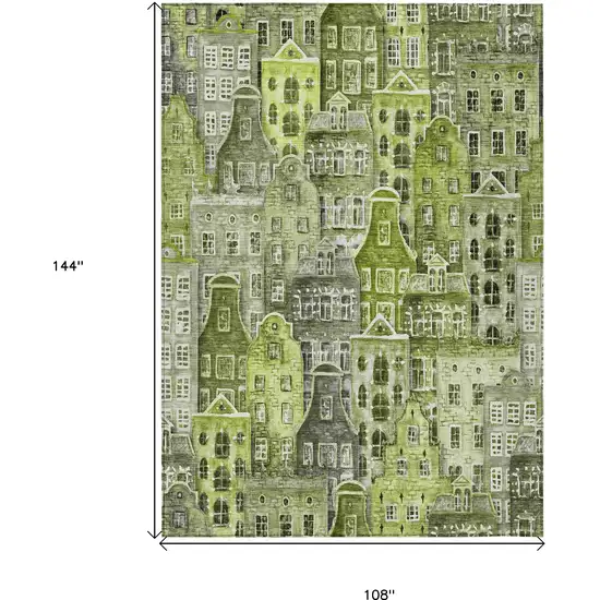 Green And Lime Green Village Houses Washable Indoor Outdoor Area Rug Photo 3