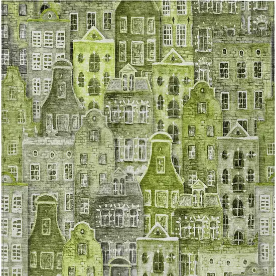 Green And Lime Green Village Houses Washable Indoor Outdoor Area Rug Photo 5