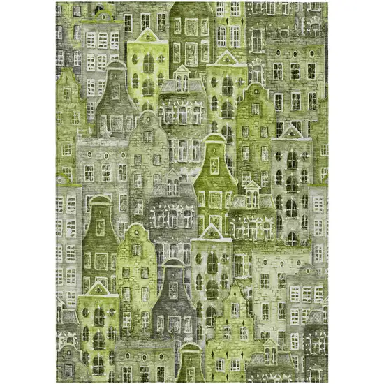 Green And Lime Green Village Houses Washable Indoor Outdoor Area Rug Photo 2