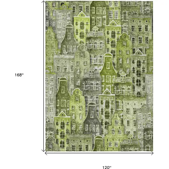 Green And Lime Green Village Houses Washable Indoor Outdoor Area Rug Photo 3