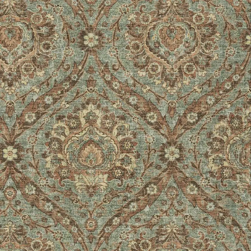 Green And Linen Floral Washable Indoor Outdoor Area Rug Photo 3