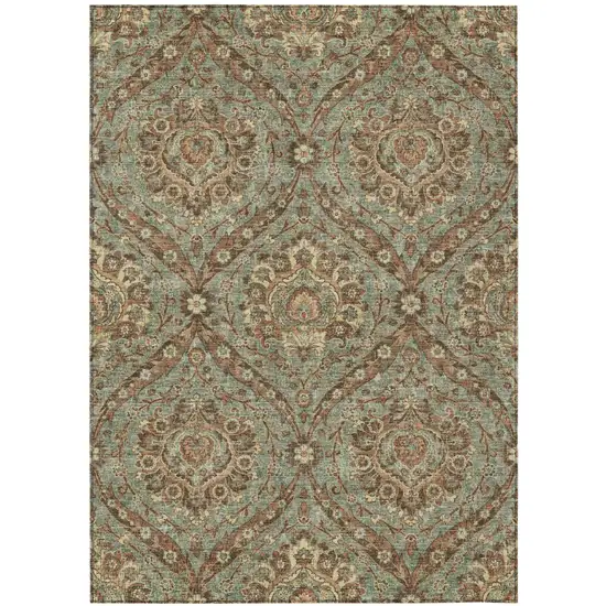 Green And Linen Floral Washable Indoor Outdoor Area Rug Photo 2