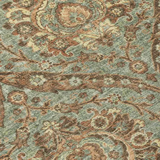 Green And Linen Floral Washable Indoor Outdoor Area Rug Photo 6