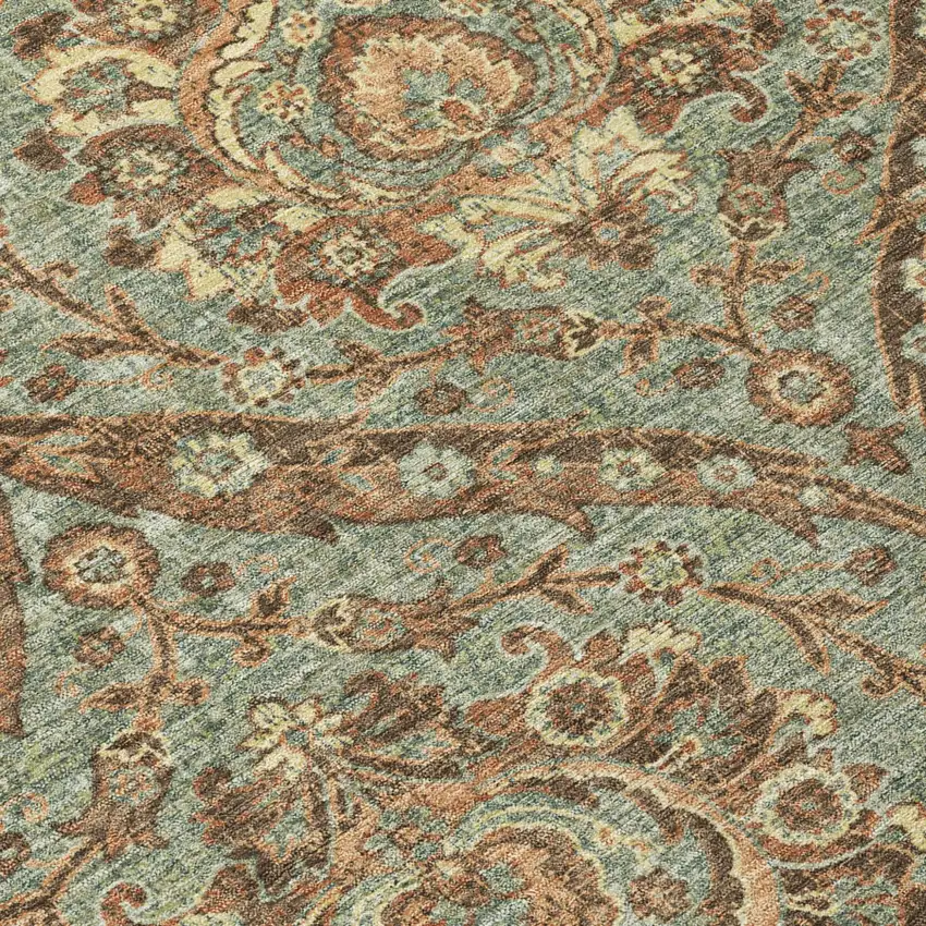 Green And Linen Floral Washable Indoor Outdoor Area Rug Photo 6