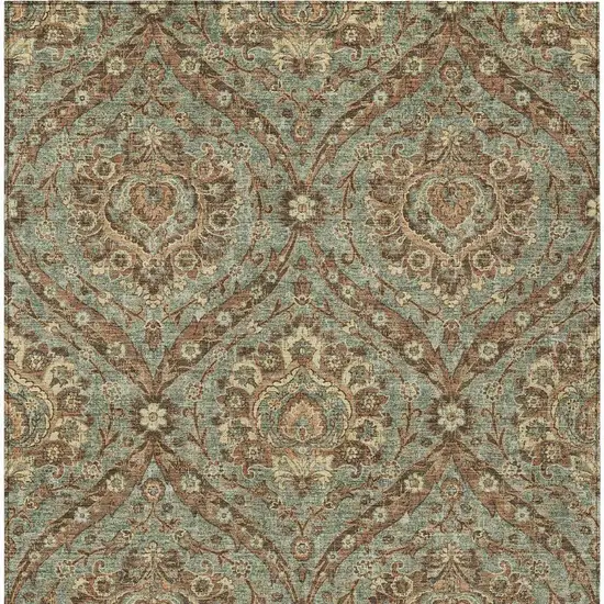 Green And Linen Floral Washable Indoor Outdoor Area Rug Photo 3