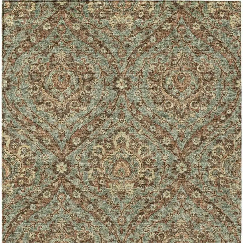 Green And Linen Floral Washable Indoor Outdoor Area Rug Photo 3