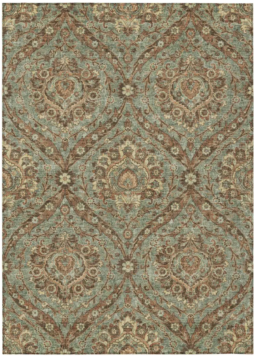 Green And Linen Floral Washable Indoor Outdoor Area Rug Photo 2