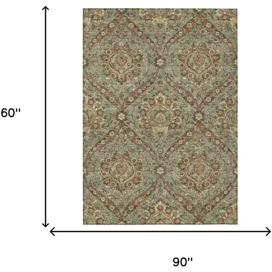 Green And Linen Floral Washable Indoor Outdoor Area Rug Photo 7