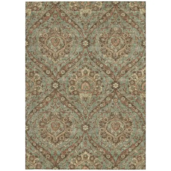 Green And Linen Floral Washable Indoor Outdoor Area Rug Photo 4