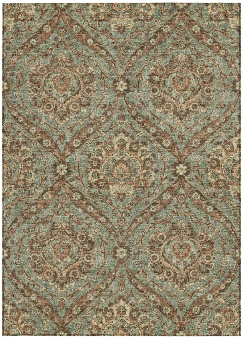 Green And Linen Floral Washable Indoor Outdoor Area Rug Photo 4