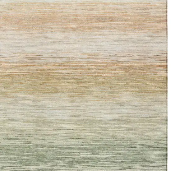 Green And Linen Striped Washable Indoor Outdoor Area Rug Photo 2