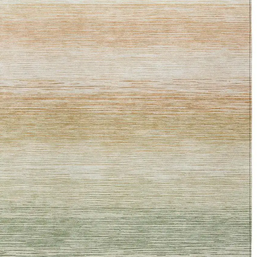 Green And Linen Striped Washable Indoor Outdoor Area Rug Photo 2