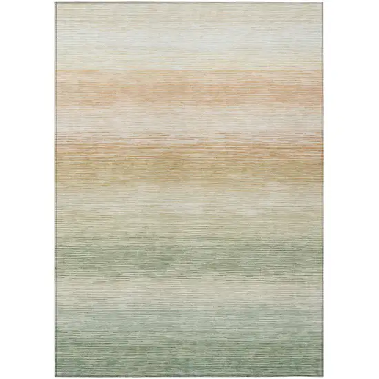 Green And Linen Striped Washable Indoor Outdoor Area Rug Photo 1