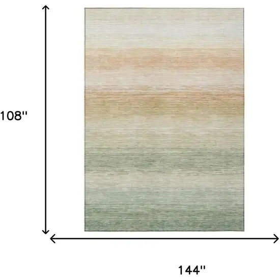 Green And Linen Striped Washable Indoor Outdoor Area Rug Photo 6