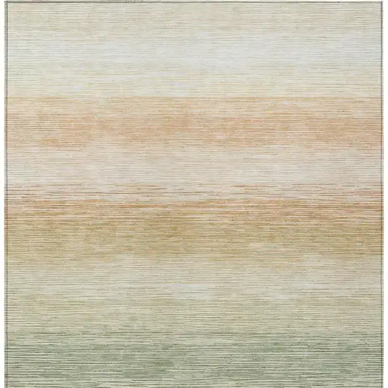 Green And Linen Striped Washable Indoor Outdoor Area Rug Photo 3