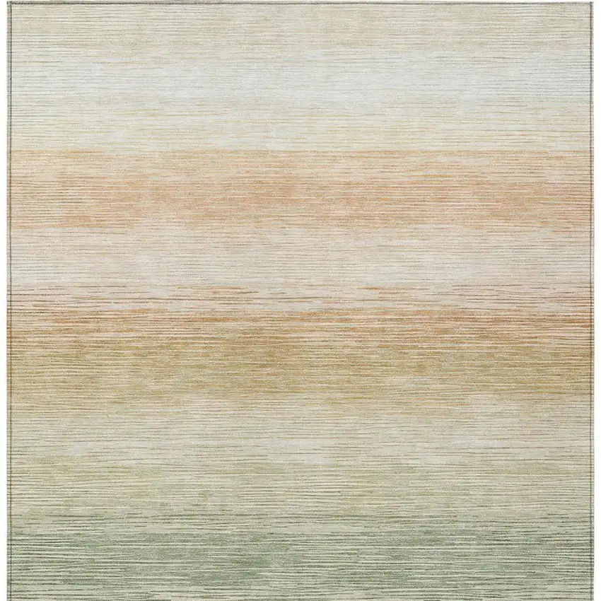 Green And Linen Striped Washable Indoor Outdoor Area Rug Photo 3