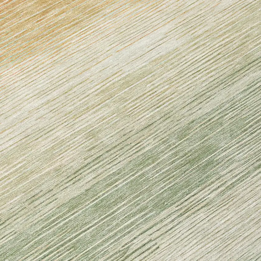 Green And Linen Striped Washable Indoor Outdoor Area Rug Photo 5