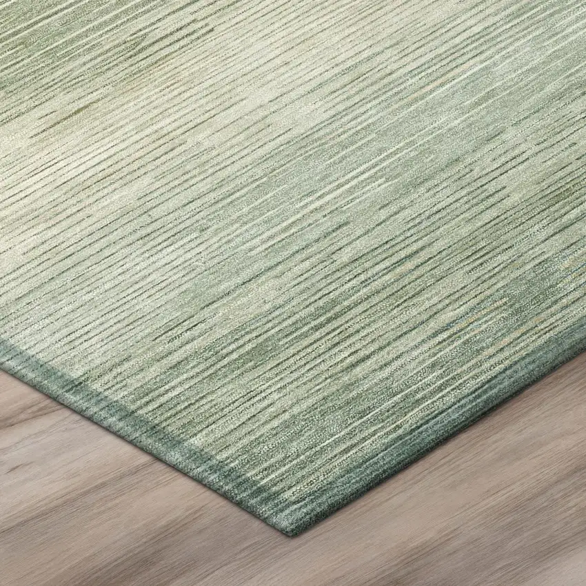 Green And Linen Striped Washable Indoor Outdoor Area Rug Photo 4