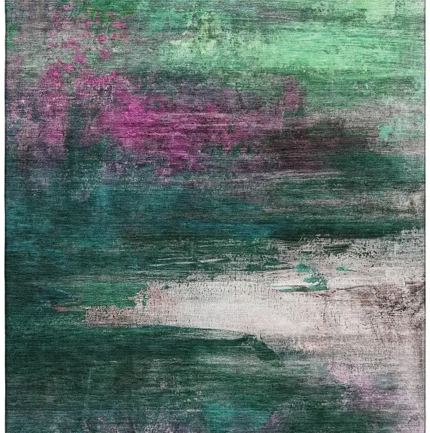 Green And Mauve Abstract Washable Area Rug With UV Protection Photo 7