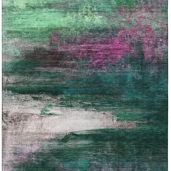 Green And Mauve Abstract Washable Area Rug With UV Protection Photo 3