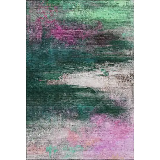 Green And Mauve Abstract Washable Area Rug With UV Protection Photo 6