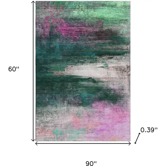 Green And Mauve Abstract Washable Area Rug With UV Protection Photo 8