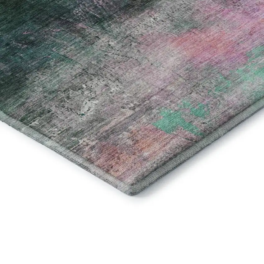 Green And Mauve Abstract Washable Area Rug With UV Protection Photo 9
