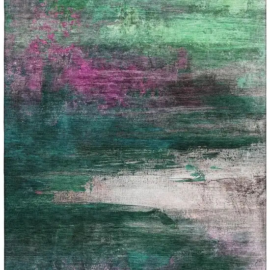 Green And Mauve Abstract Washable Area Rug With UV Protection Photo 4