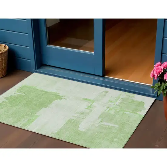 Green And Mint Green Abstract Washable Indoor Outdoor Area Rug Photo 1