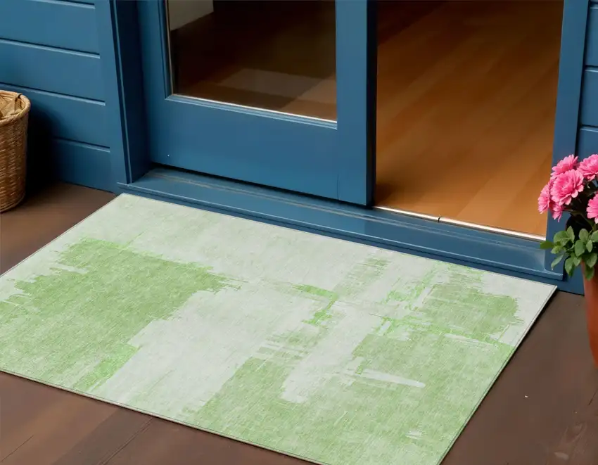 Green And Mint Green Abstract Washable Indoor Outdoor Area Rug Photo 1