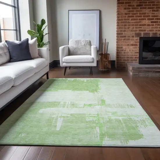 Green And Mint Green Abstract Washable Indoor Outdoor Area Rug Photo 7