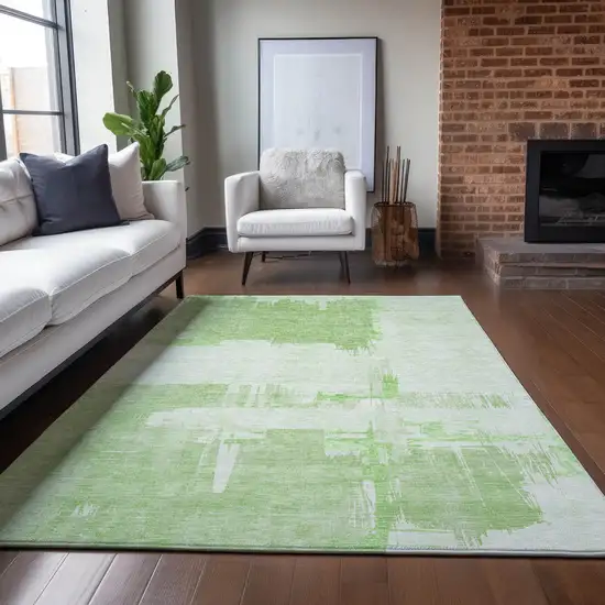 Green And Mint Green Abstract Washable Indoor Outdoor Area Rug Photo 6