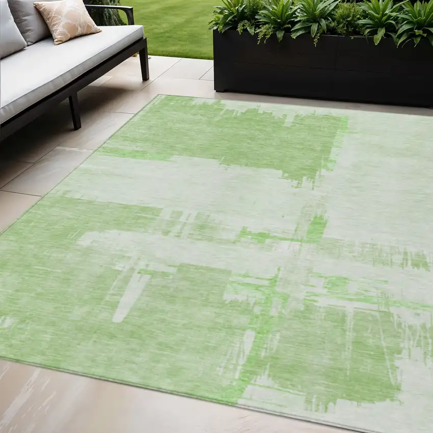 Green And Mint Green Abstract Washable Indoor Outdoor Area Rug Photo 1