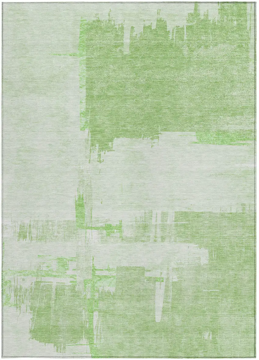 Green And Mint Green Abstract Washable Indoor Outdoor Area Rug Photo 4