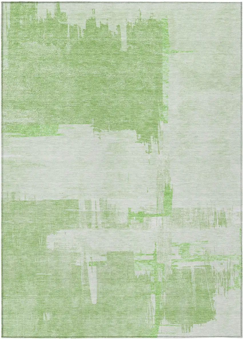Green And Mint Green Abstract Washable Indoor Outdoor Area Rug Photo 1