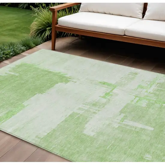 Green And Mint Green Abstract Washable Indoor Outdoor Area Rug Photo 1