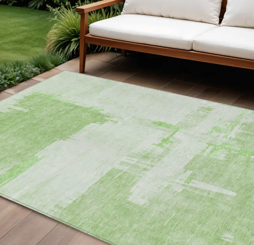 Green And Mint Green Abstract Washable Indoor Outdoor Area Rug Photo 1