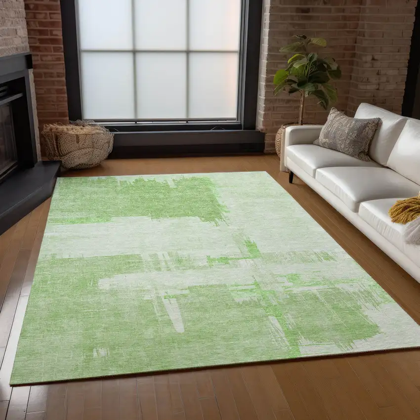 Green And Mint Green Abstract Washable Indoor Outdoor Area Rug Photo 7