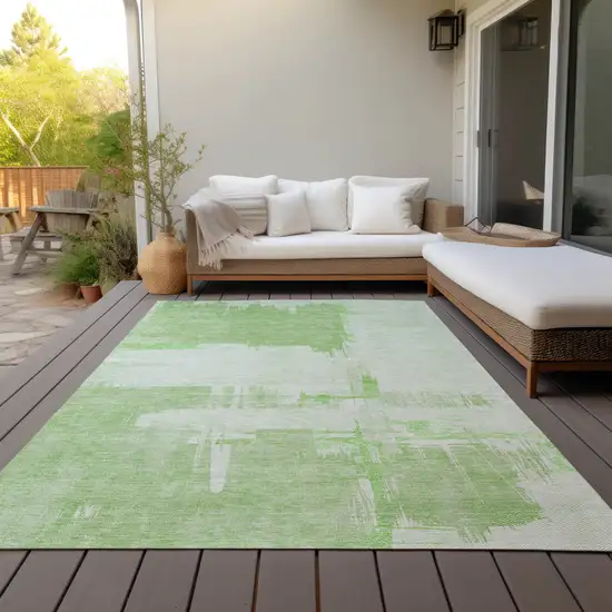 Green And Mint Green Abstract Washable Indoor Outdoor Area Rug Photo 5
